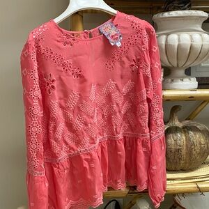 Johnny Was Pink Embroidered Blouse